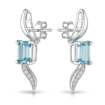 14K 4.33cttw Emerald Cut Santa Maria Aquamarine 0.19cttw VS White Diamonds Drop Earrings