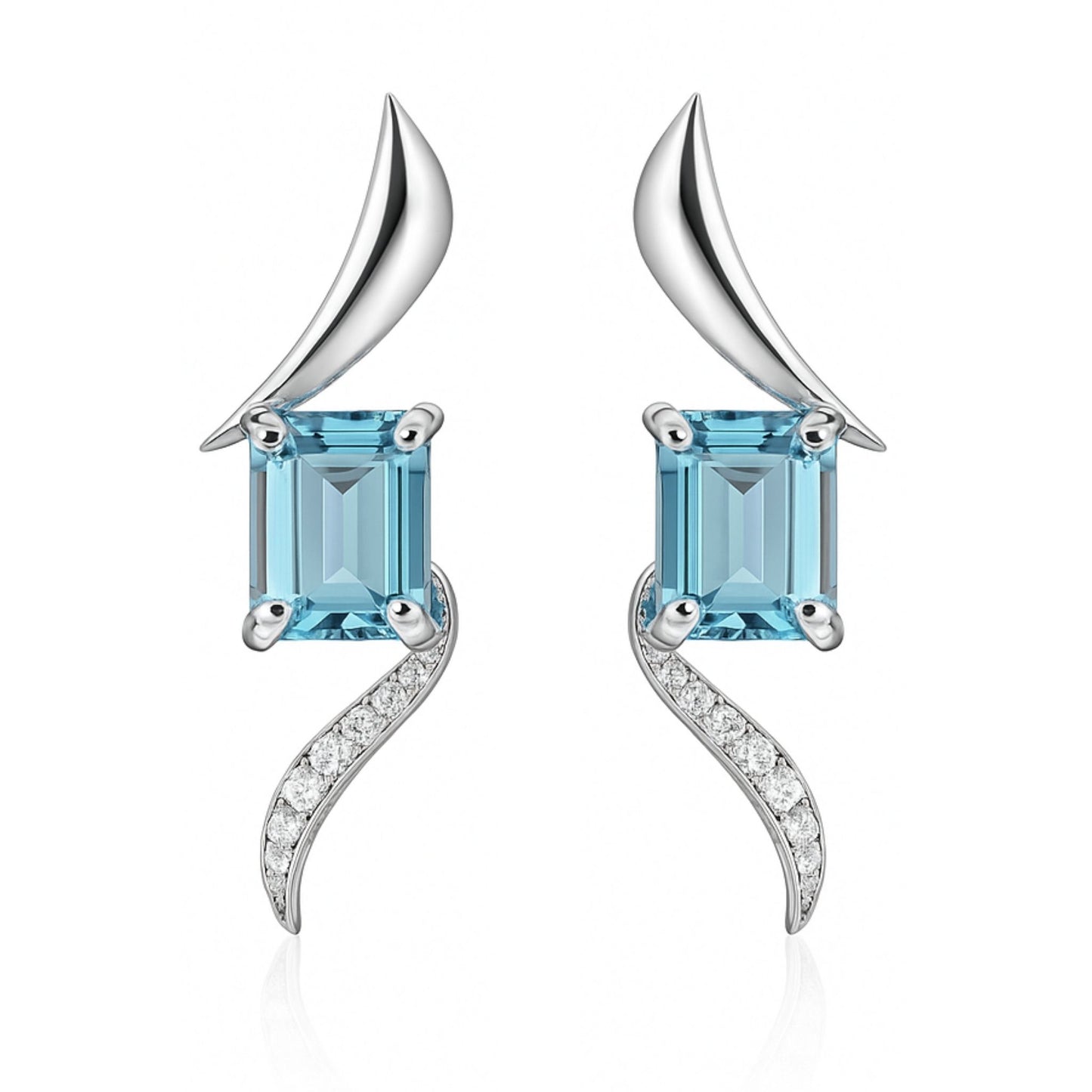 14K 4.33cttw Emerald Cut Santa Maria Aquamarine 0.19cttw VS White Diamonds Drop Earrings