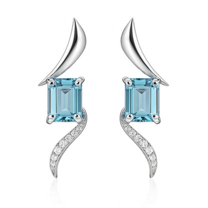 14K 4.33cttw Emerald Cut Santa Maria Aquamarine 0.19cttw VS White Diamonds Drop Earrings
