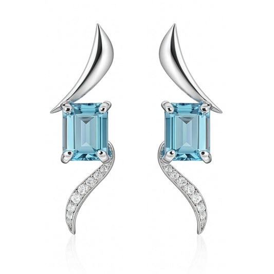 14K 4.33cttw Emerald Cut Santa Maria Aquamarine 0.19cttw VS White Diamonds Drop Earrings