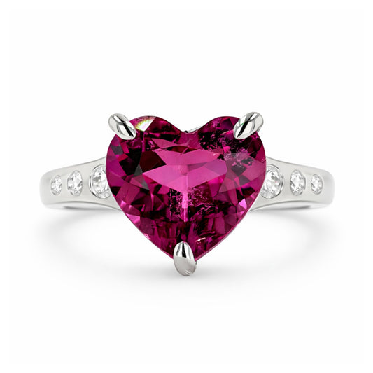 14K 4.43ct Heart Shape Copper Bearing Tourmaline 0.20cttw VS White Diamonds Ring