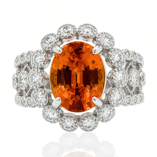 14K 4.47ct Oval Private Collection Mandarin Garnet 1.09cttw VS White Diamonds Ring
