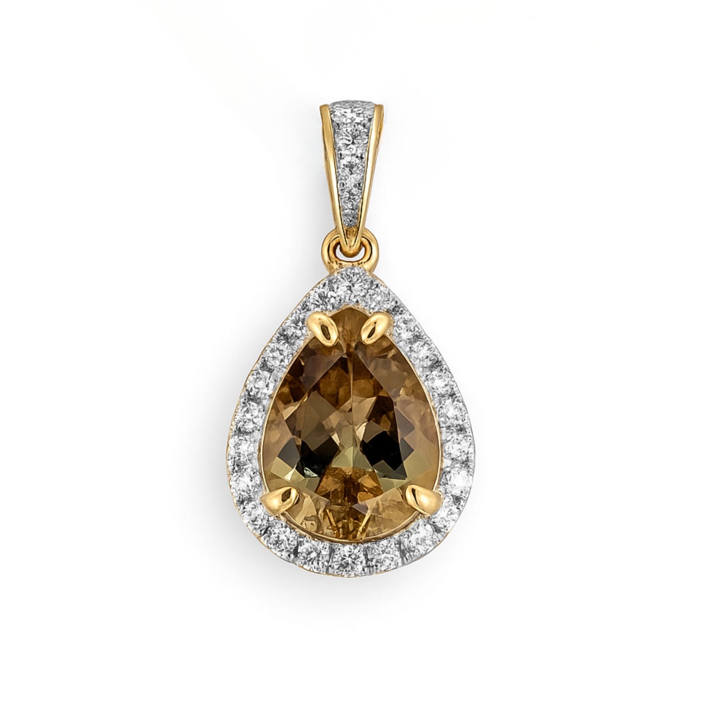 14K 4.70ct Pear Shape Color Change Diaspore 0.58cttw VS White Diamonds Pendant