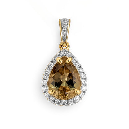 14K 4.70ct Pear Shape Color Change Diaspore 0.58cttw VS White Diamonds Pendant