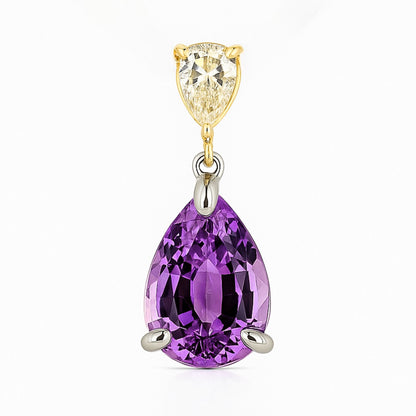 14K 4.82ct Pear Shape Kunzite 0.27ct Pear Shape VS Yellow Diamond Pendant