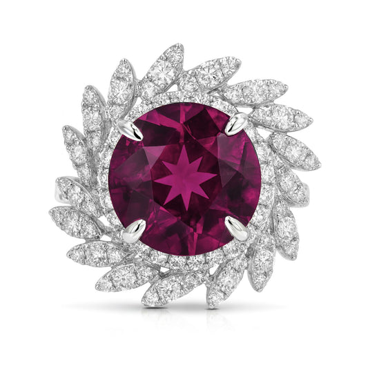 14K 4.95cttw Round Private Collection Rubellite 1.11cttw VS White Diamonds Ring