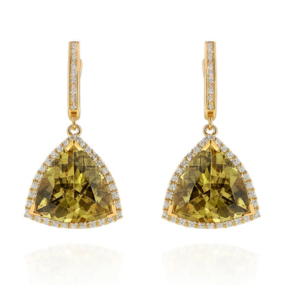 14K 41.64cttw Trilliant Color Change Diaspore 0.87cttw White Diamonds Drop Earrings