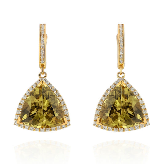 14K 41.64cttw Trilliant Color Change Diaspore 0.87cttw White Diamonds Drop Earrings