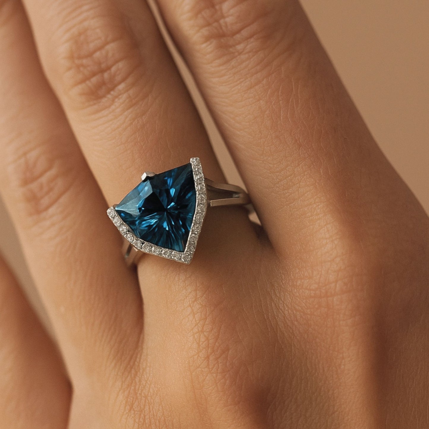 14K 5.00ct Fancy Cut London Blue Topaz 0.26cttw VS White Diamonds Ring