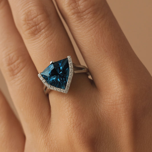 14K 5.00ct Fancy Cut London Blue Topaz 0.26cttw VS White Diamonds Ring