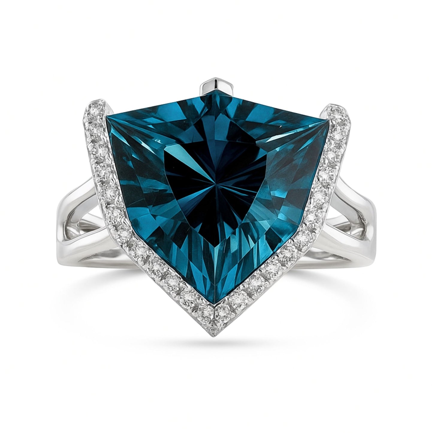14K 5.00ct Fancy Cut London Blue Topaz 0.26cttw VS White Diamonds Ring