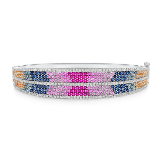 14K 5.05cttw Round Multi-Color Sapphire 1.29cttw VS White Diamonds Bangle