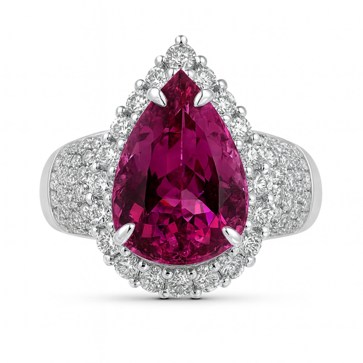 14K 6.44ct Pear Shape Copper Bearing Tourmaline 1.50cttw VS White Diamonds Ring