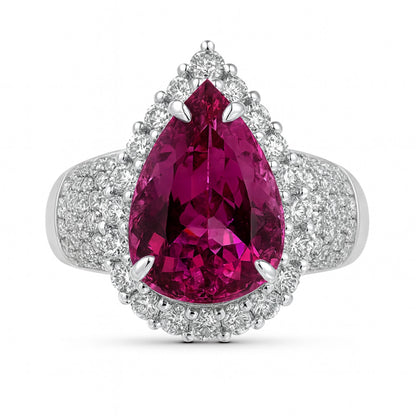 14K 6.44ct Pear Shape Copper Bearing Tourmaline 1.50cttw VS White Diamonds Ring