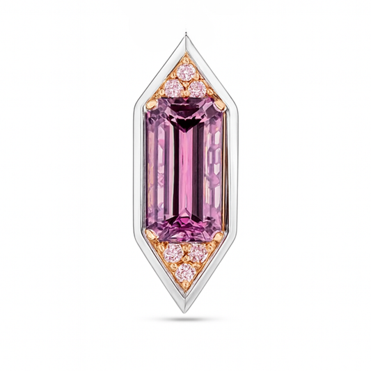14K 6.47ct Emerald Cut Pink Diaspore 0.18cttw Pink Diamond Pendant