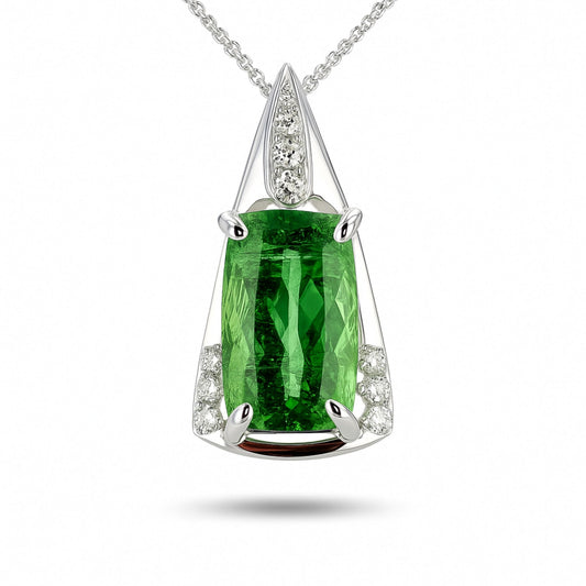 14K 6.82ct Cushion Green Paraiba 0.24cttw VS White Diamonds Pendant