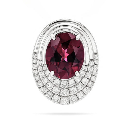 14K 6.84ct Oval Pink Zircon 0.92cttw VS White Diamonds Pendant