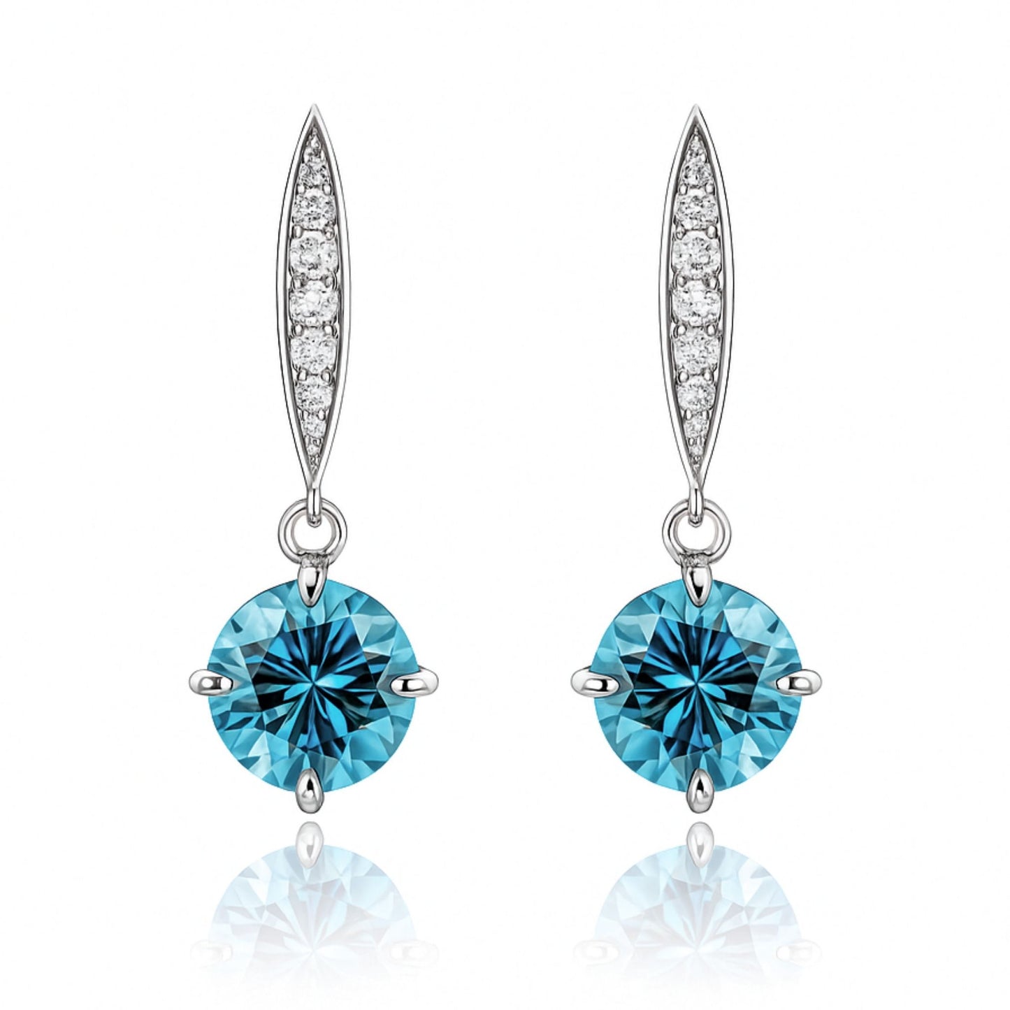 14K 7.05cttw Round Blue Zircon 0.18cttw VS White Diamonds Drop Earrings
