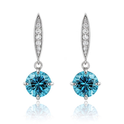 14K 7.05cttw Round Blue Zircon 0.18cttw VS White Diamonds Drop Earrings