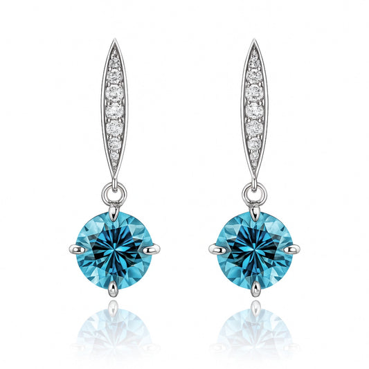 14K 7.05cttw Round Blue Zircon 0.18cttw VS White Diamonds Drop Earrings