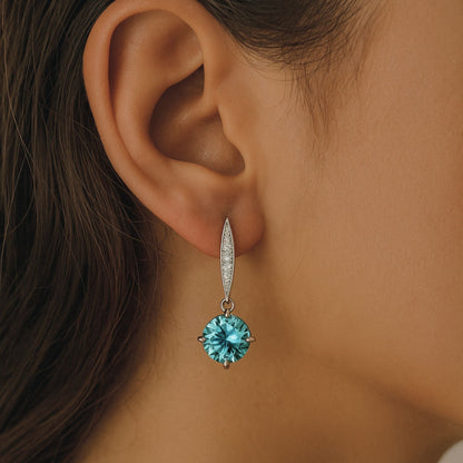 14K 7.05cttw Round Blue Zircon 0.18cttw VS White Diamonds Drop Earrings