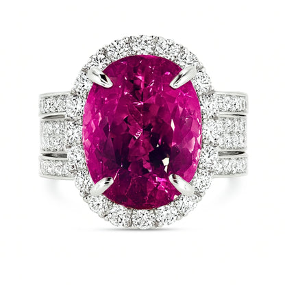 14K 7.10cttw Oval Copper Bearing Tourmaline 1.44cttw White Diamonds Ring