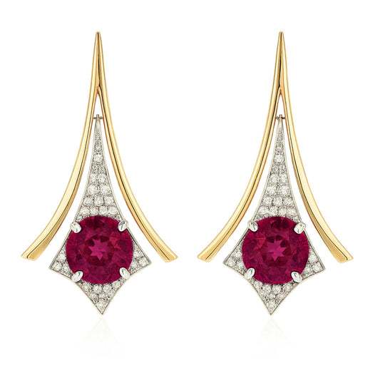 14K 7.16cttw Round Private Collection Rubellite 0.79cttw VS White Diamonds Drop Earrings