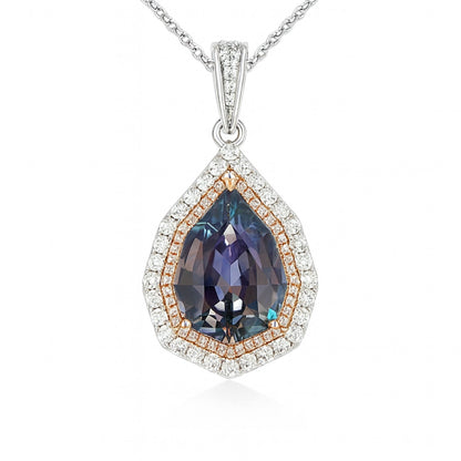 14K 7.31ct Fancy Cut Unheated Tanzanite 0.98cttw VS Pink & White Diamonds Pendant
