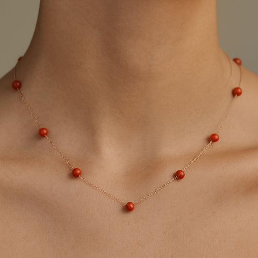 14K 8.45cttw Mediteranean Coral Station Necklace
