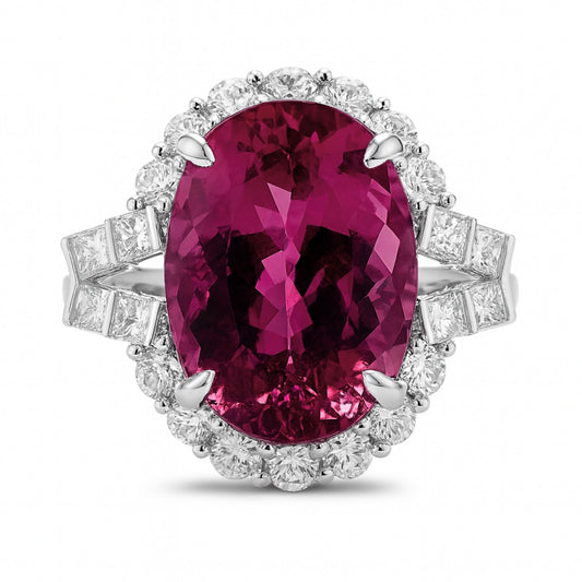14K 9.01cttw Oval Copper Bearing Tourmaline 1.31cttw VS White Diamonds Ring
