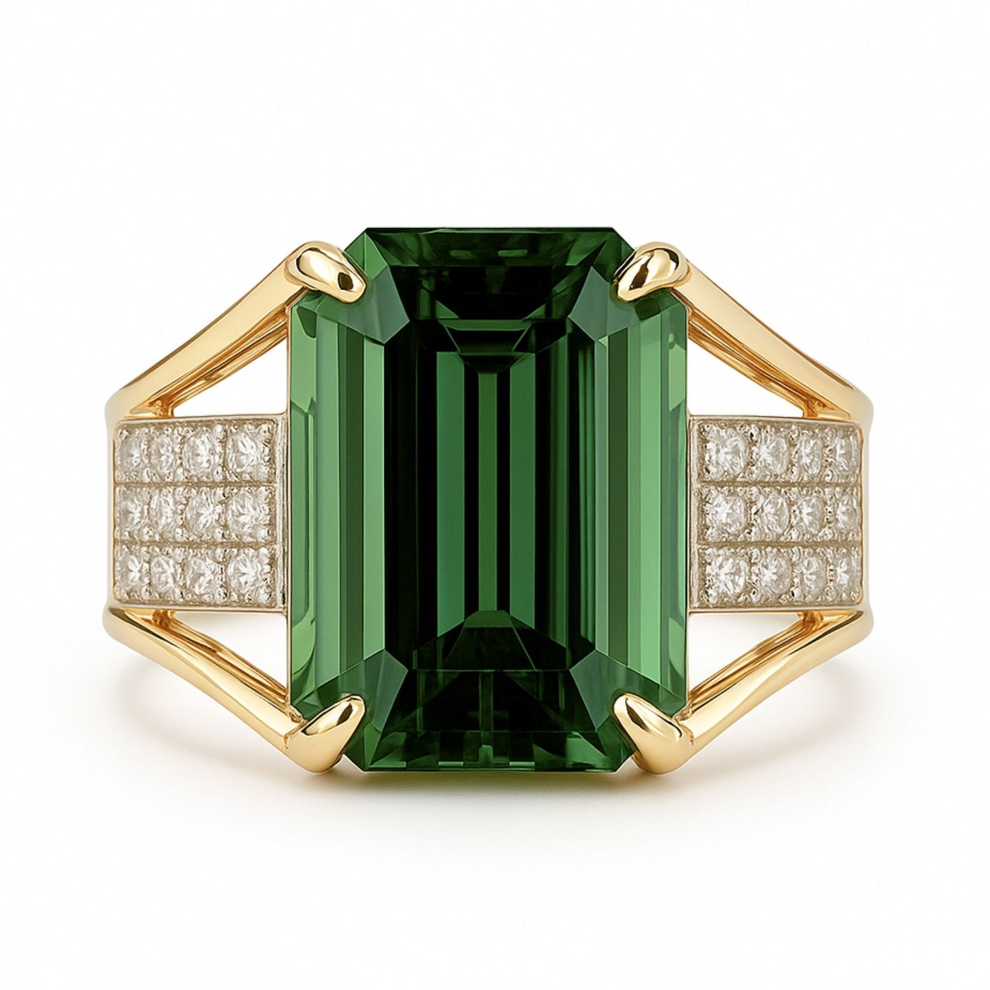 14K 9.23ct Emerald Cut Congo Tourmaline 0.76cttw VS White Diamonds Ring