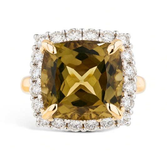 14K 9.44ct Cushion Private Collection Color Change Diaspore 1.19cttw VS White Diamonds Ring