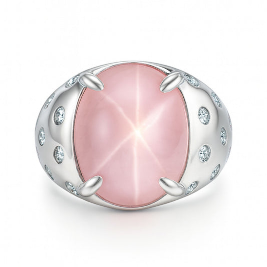 14K 9.47ct Oval Unheated Pink Star Sapphire 0.50cttw VS White Diamonds Ring