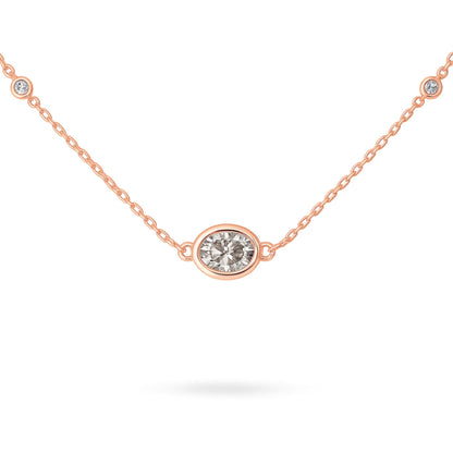 14K 0.40cttw Oval VS White Diamond Bezel Set Solitaire Necklace