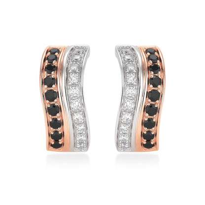 14K 0.50cttw Black and White Diamond Huggie Earrings