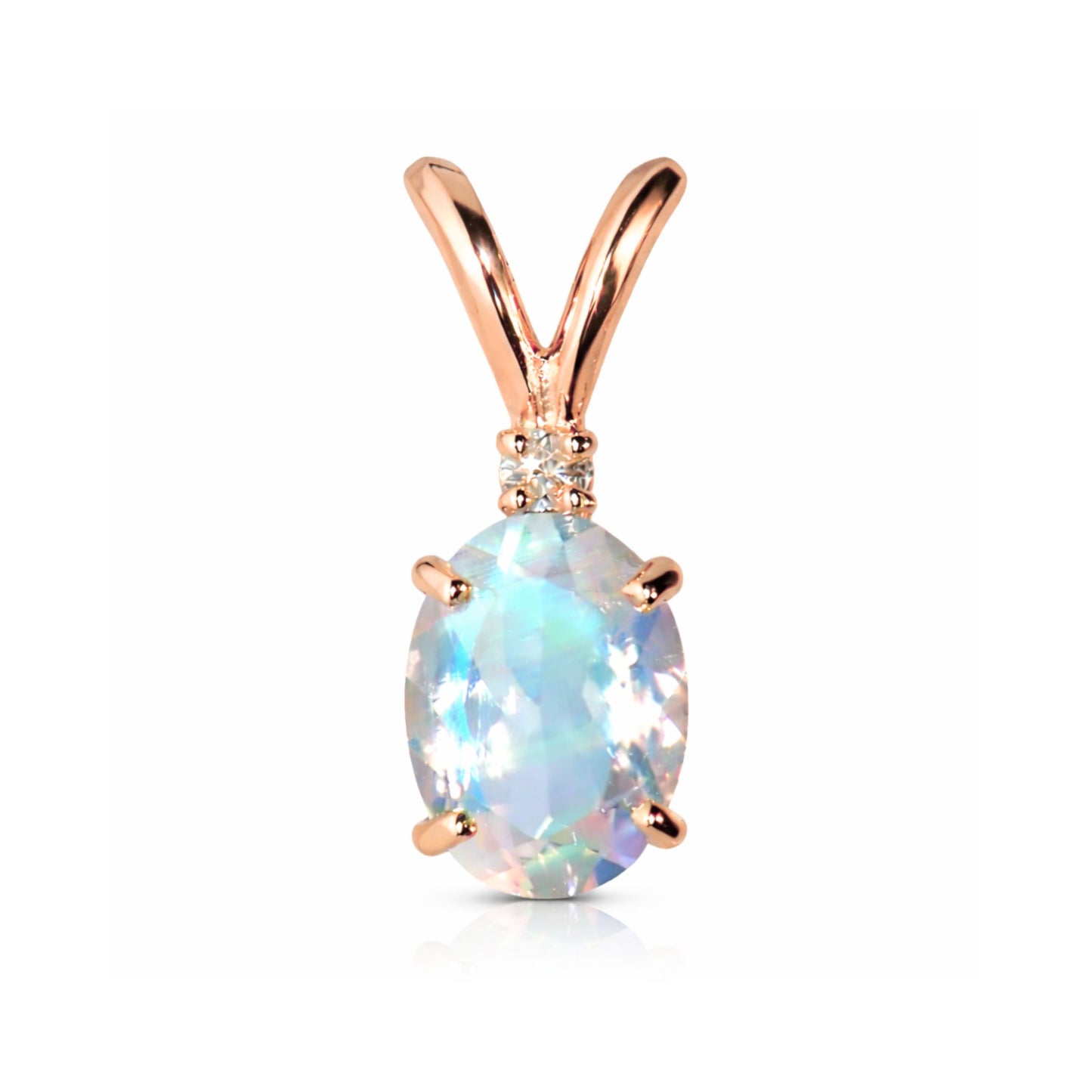 14K 1.00ct Oval Moonstone 0.01ct White Diamonds Solitaire Pendant