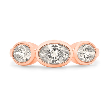 14K 1.00cttw Oval VS White Diamond 3 Stone Band Ring