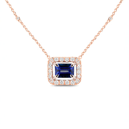 14K 1.02ct Emerald Cut Blue Wing Tanzanite 0.50cttw VS White Diamonds Necklace