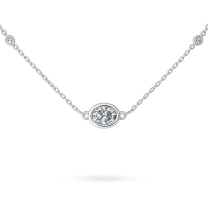 14K 0.40cttw Oval VS White Diamond Bezel Set Solitaire Necklace