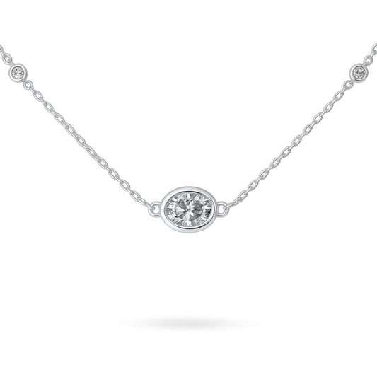 14K 0.40cttw Oval VS White Diamond Bezel Set Solitaire Necklace