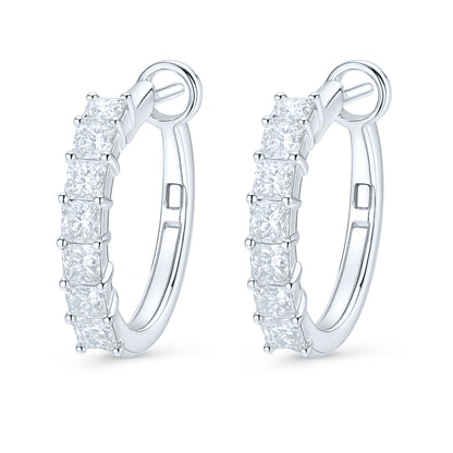 14K 0.86cttw Princess Cut VS White Diamond Hoop Earrings