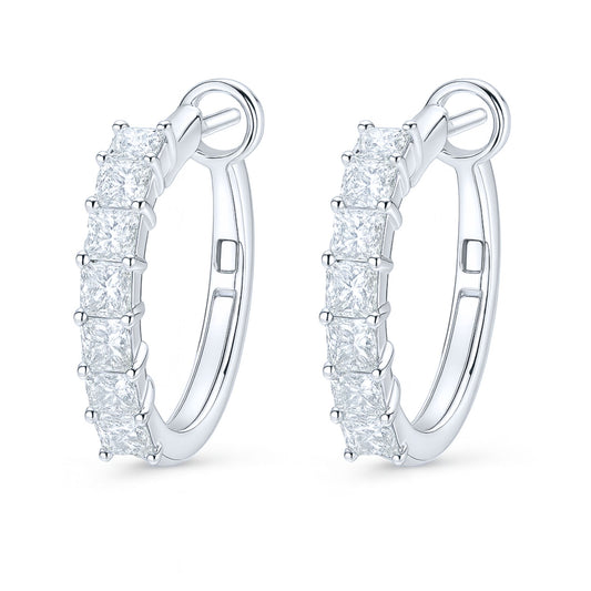 14K 0.86cttw Princess Cut VS White Diamond Hoop Earrings