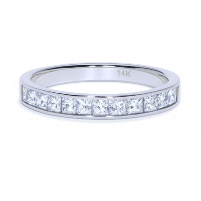 14K 0.91cttw Princess Cut VS White Diamond Band Ring