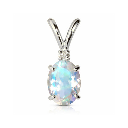 14K 1.00ct Oval Moonstone 0.01ct White Diamonds Solitaire Pendant