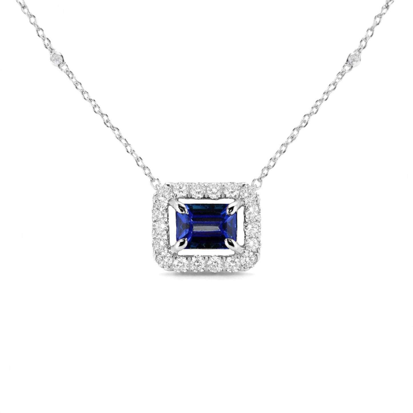 14K 1.02ct Emerald Cut Blue Wing Tanzanite 0.50cttw VS White Diamonds Necklace