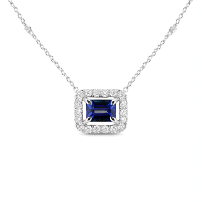 14K 1.02ct Emerald Cut Blue Wing Tanzanite 0.50cttw VS White Diamonds Necklace