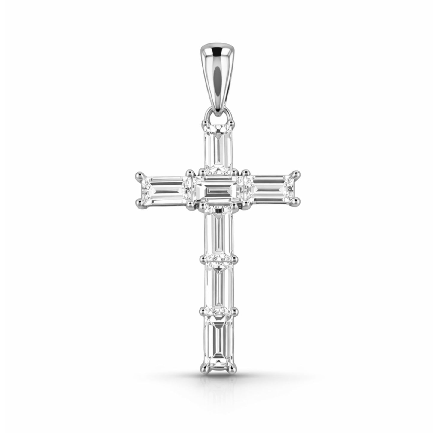 14K 1.10cttw Baguette VS White Diamond Cross Pendant