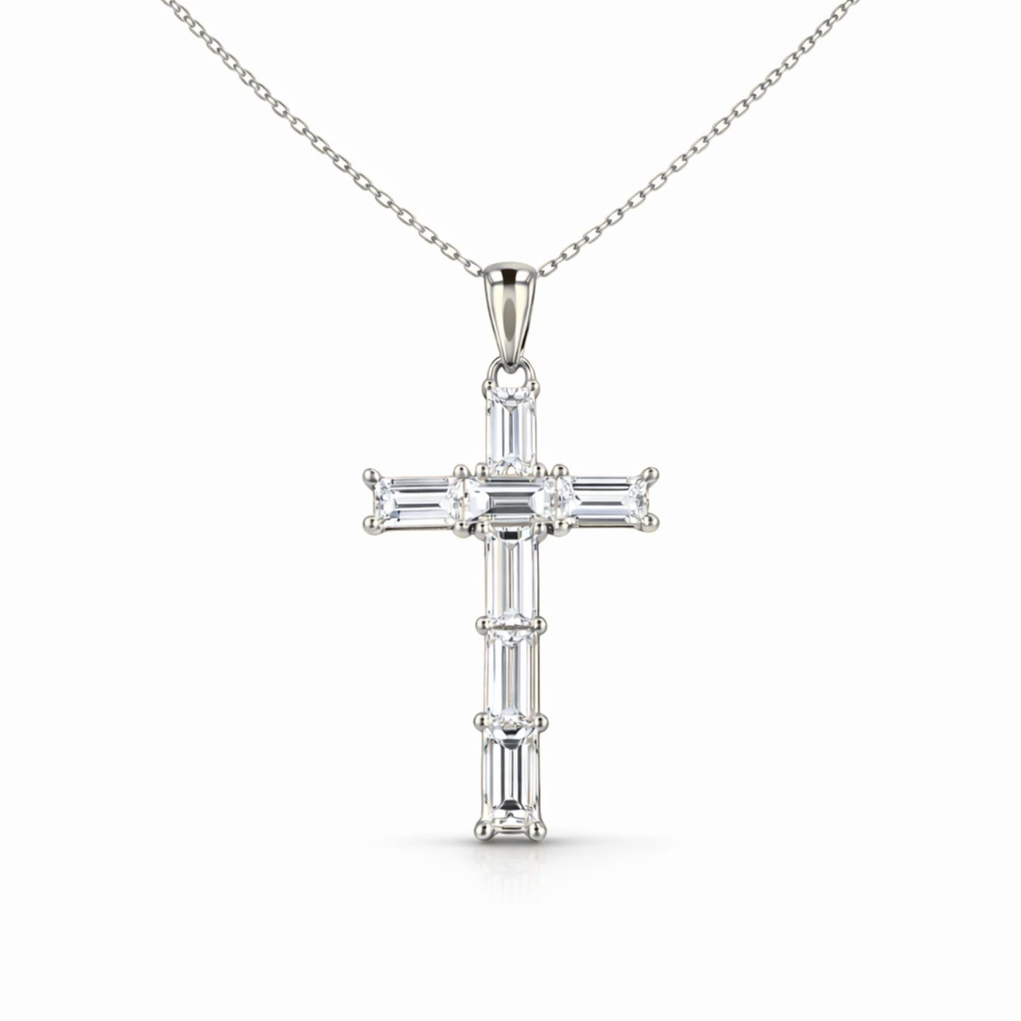 14K 1.10cttw Baguette VS White Diamond Cross Pendant
