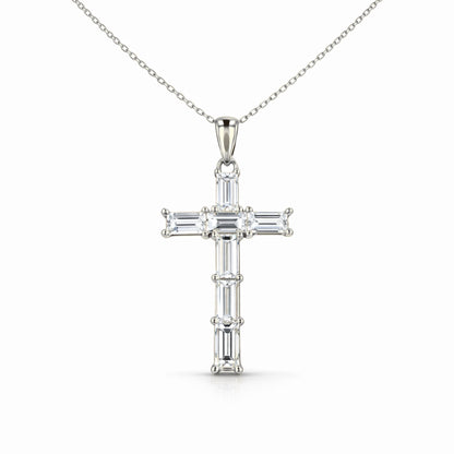 14K 1.10cttw Baguette VS White Diamond Cross Pendant