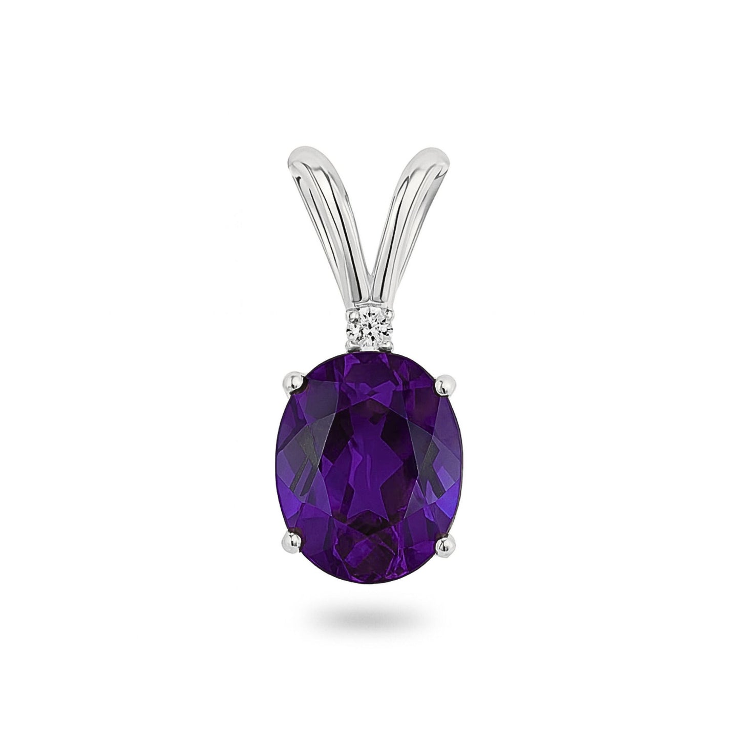 14K 1.20ct Oval Amethyst 0.01ct White Diamond Solitaire Pendant